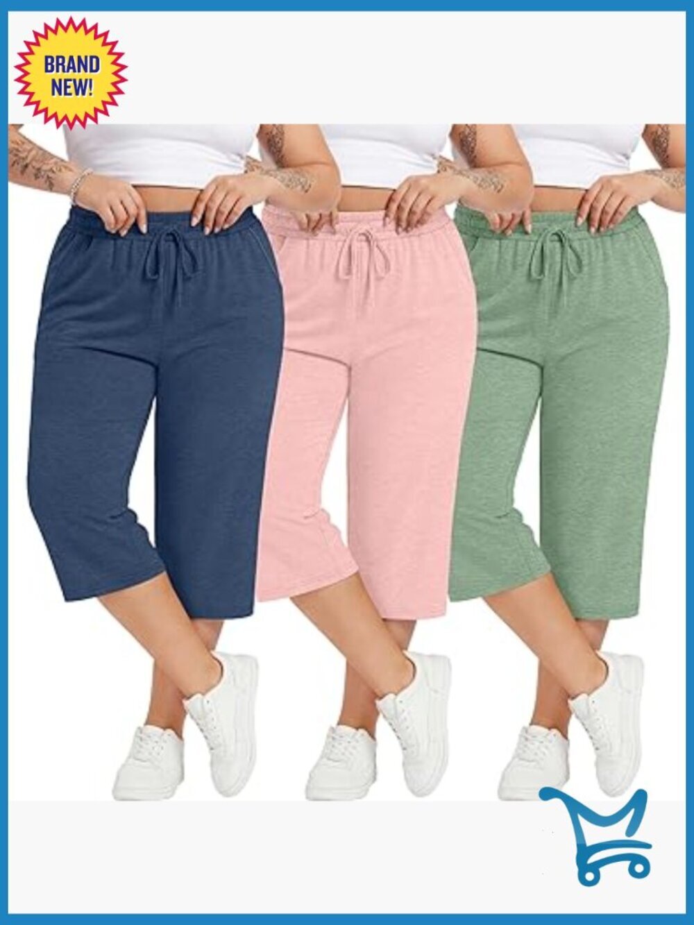 Women's Plus Size Cotton Capris with Pockets, Wide Leg Lounge Pajama Pants
